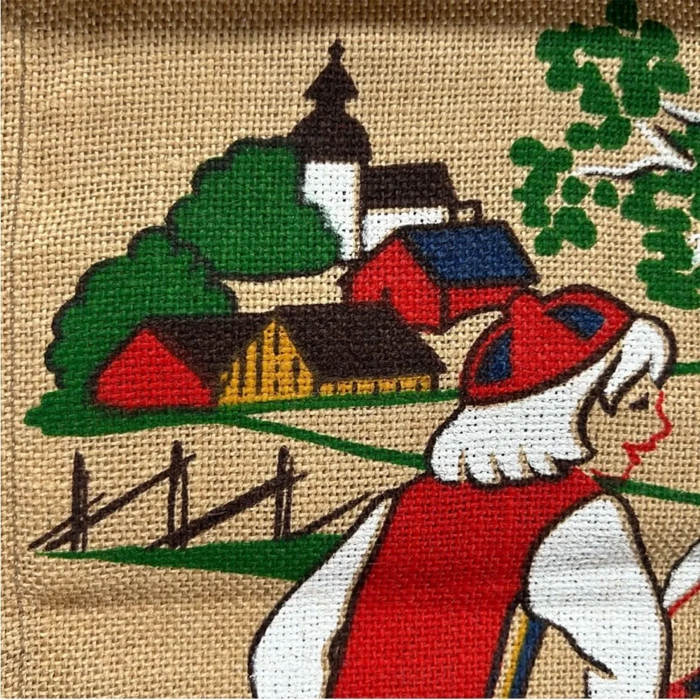 Vintage Mid-Century MCM Retro Folk Art Scandinavian Burlap Textile Wall Hanging